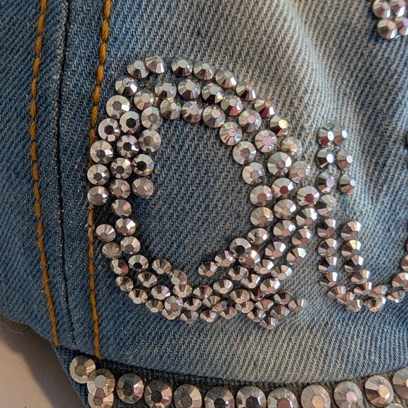 "QUEEN" with Crown Studded Blue Jean Distressed Baseball Cap Style Hat by NoLLia - Picture 7 of 8